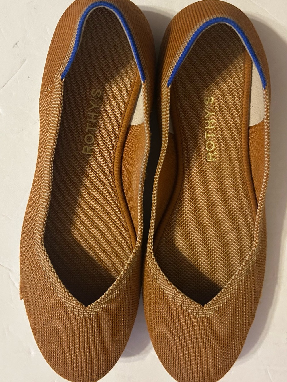 Rothy's Brown Knit Ballet Flats with Blue Trim